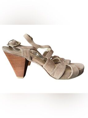 Stuart Weitzman Taupe Suede Strappy Block Heel Sandals